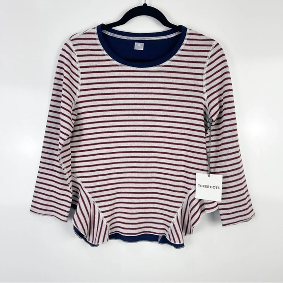 NEW Three Dot Reversible Stripe Ruffle Sleeve Top Size Small - Picture 1 of 10